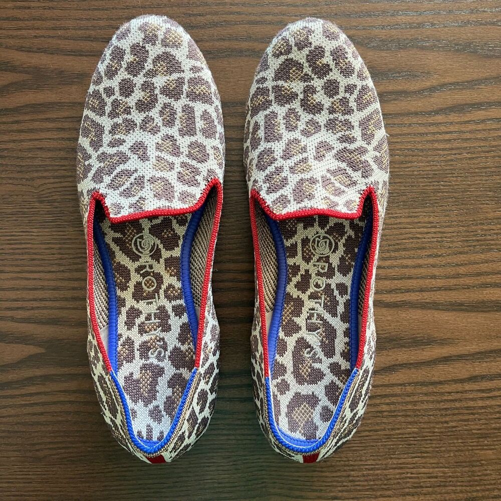 Rothy's The Loafer "Mocha Spot" Leopard Print Slip-On Shoes Size 8.5